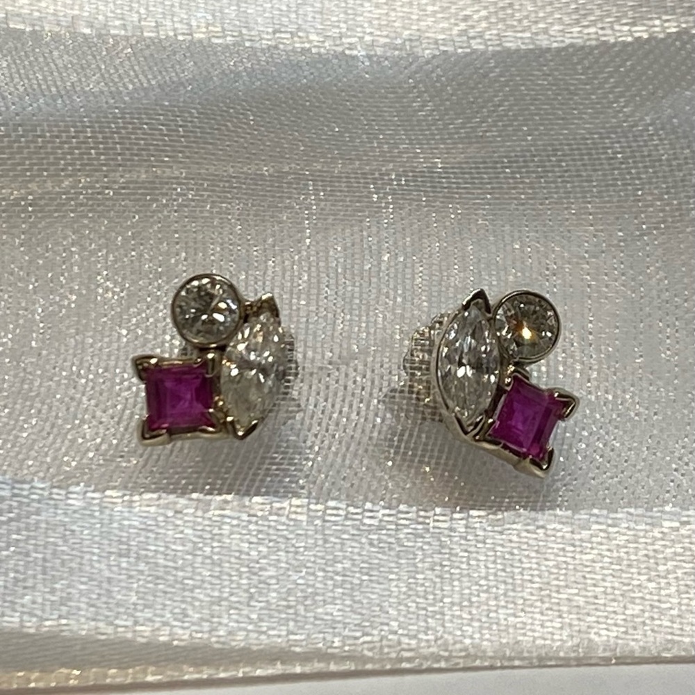 14K Gold Diamond & Ruby Earrings